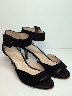 Pelle Moda Black Suede Peep-Toe Ankle Strap Heels womans size 9